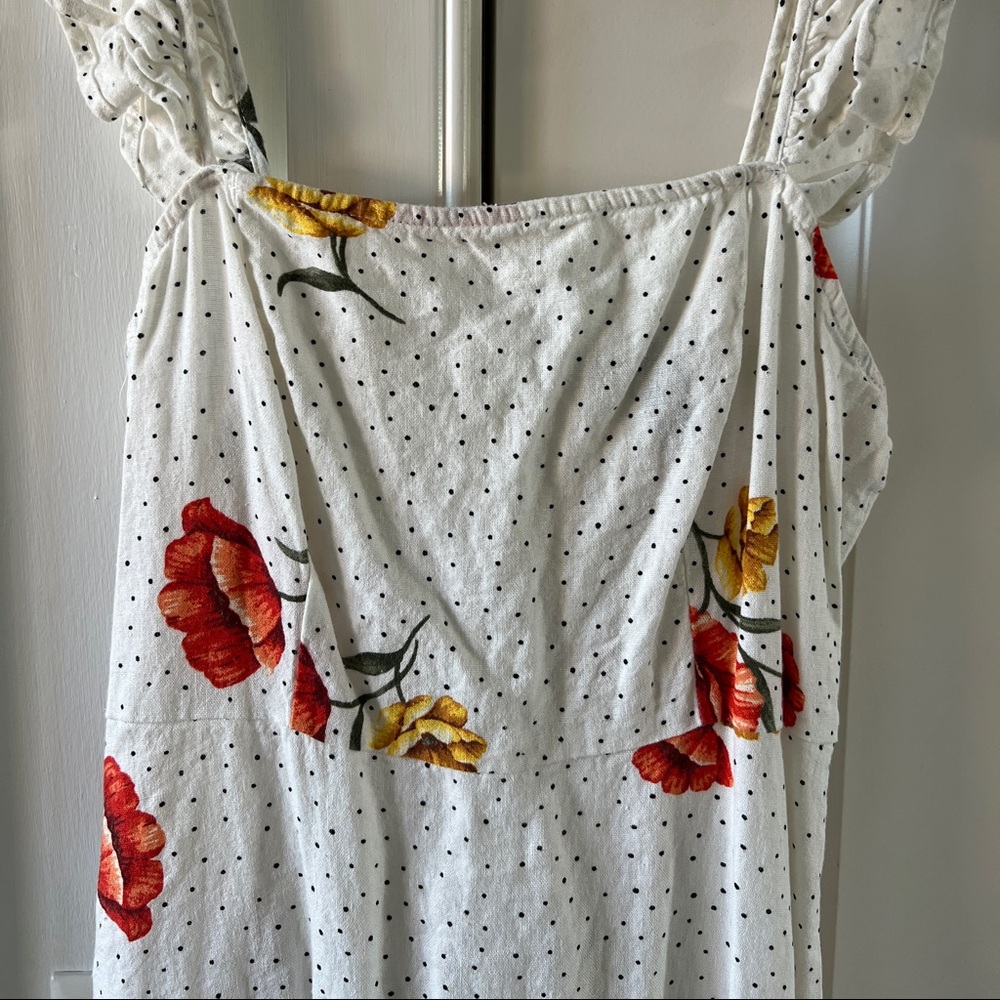 Linen Mini Dress Ruffle Sleeves - Picture 2 of 5
